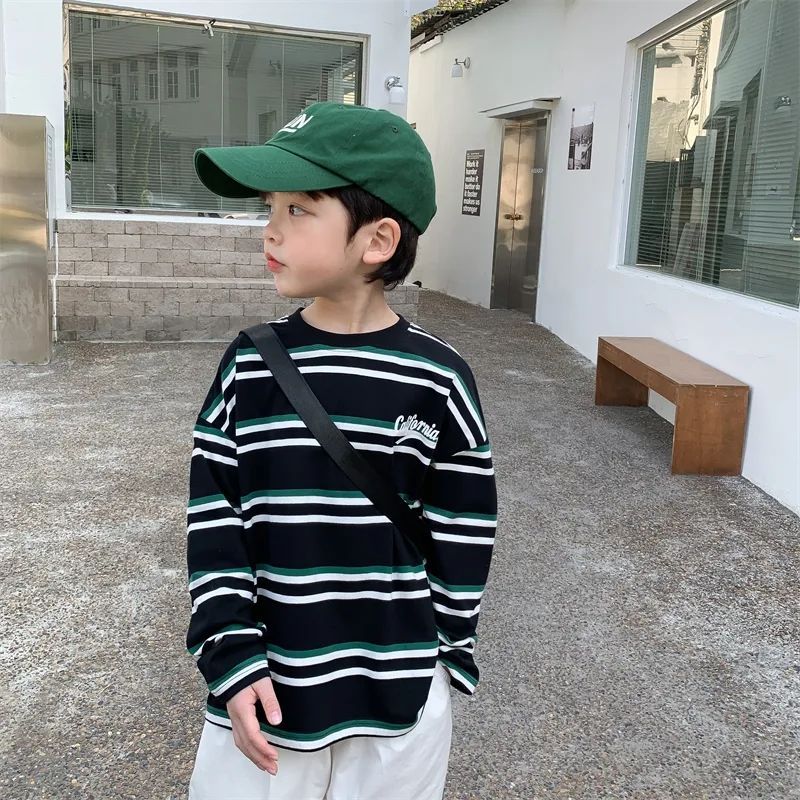 Boys t-shirt long-sleeved spring clothes 2022 new Korean version of children's bottoming shirt striped baby foreign style long-sleeved top