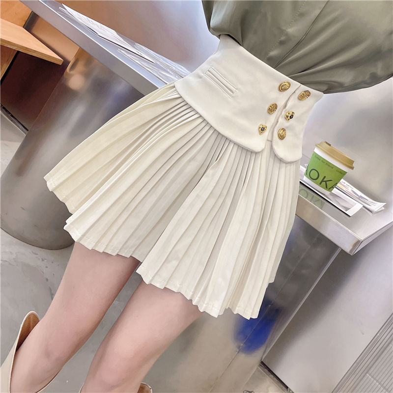  spring pleated a-line skirt design niche high-waisted solid color pleated skirt short skirt temperament skirt for women