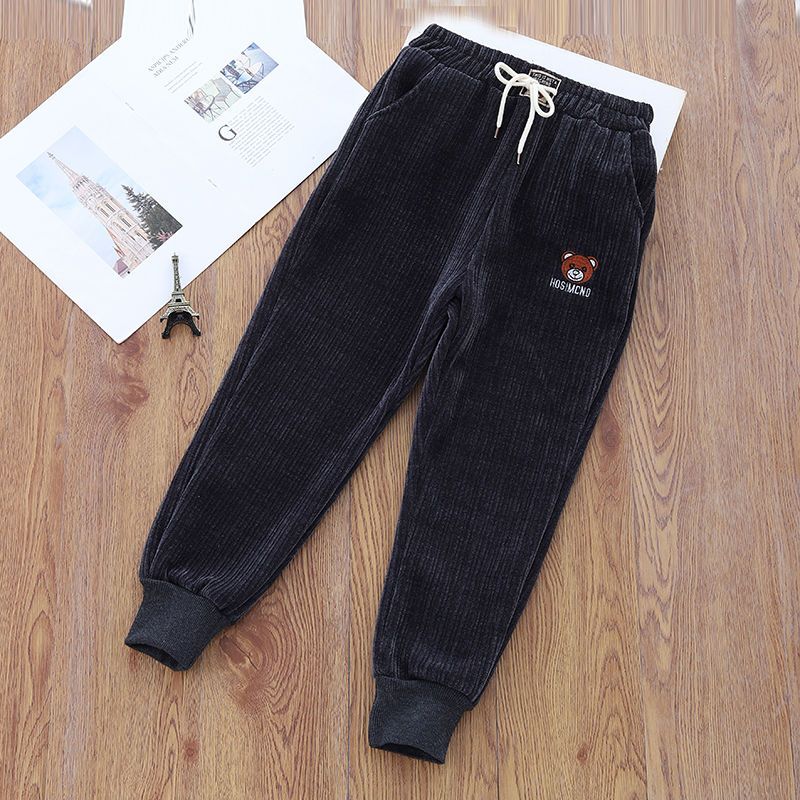 Boys' pants spring and autumn new style plus velvet children's sports pants girls autumn and winter middle and big children's casual pants