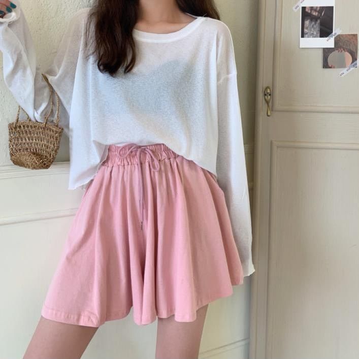 Summer new women's shorts elastic waist first love macarone color high waist thin skirt Korean loose wide leg pants trend