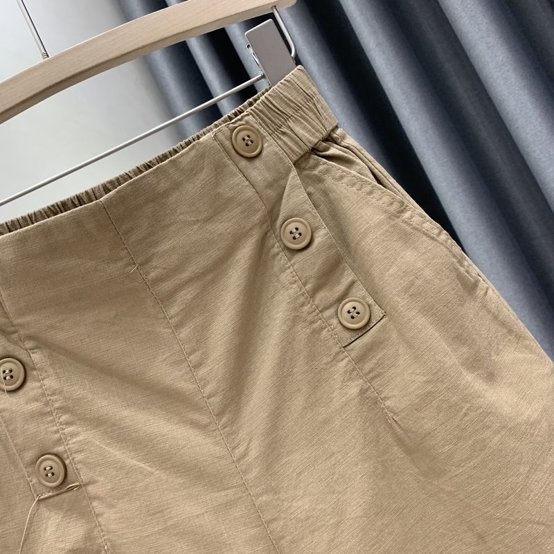 Khaki cotton linen elastic waist Capri Pants high waist Harlan pants slim linen Capri casual pants fat mm summer girl