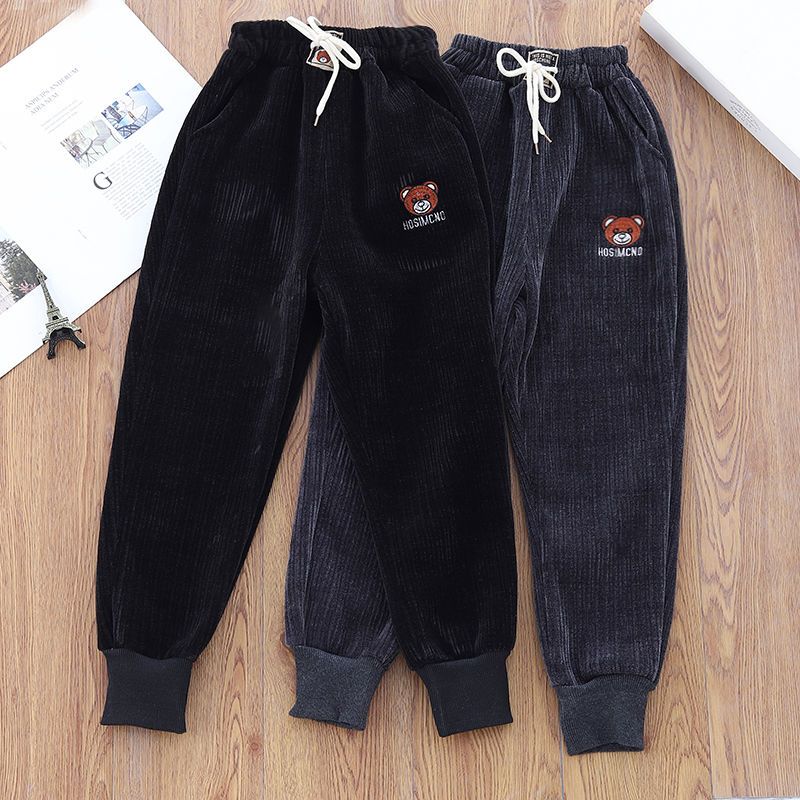 Boys' pants spring and autumn new style plus velvet children's sports pants girls autumn and winter middle and big children's casual pants