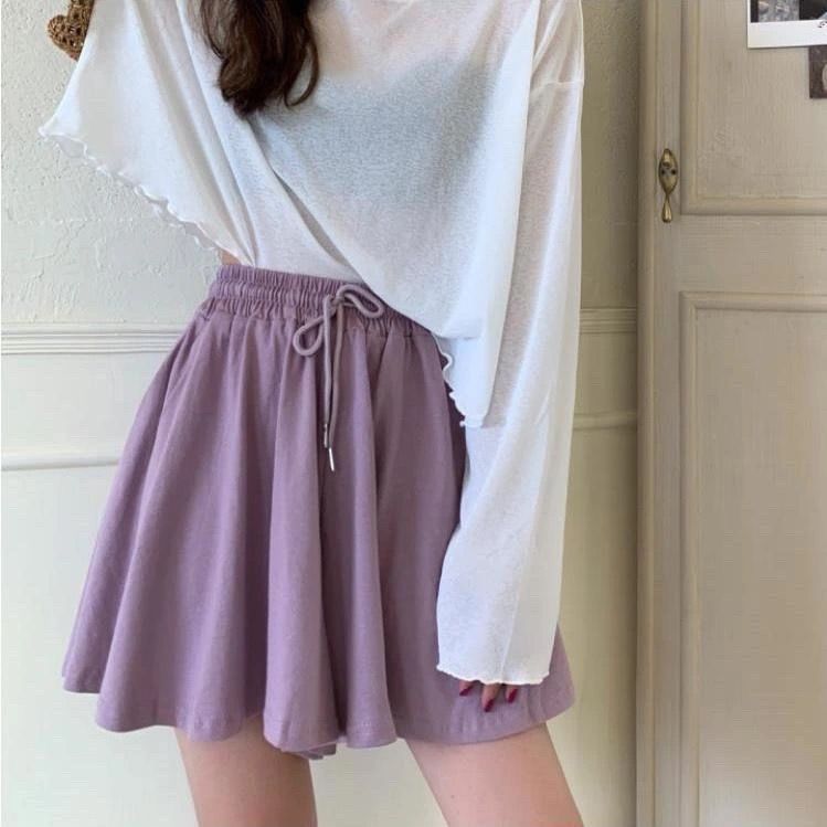 Summer new women's shorts elastic waist first love macarone color high waist thin skirt Korean loose wide leg pants trend