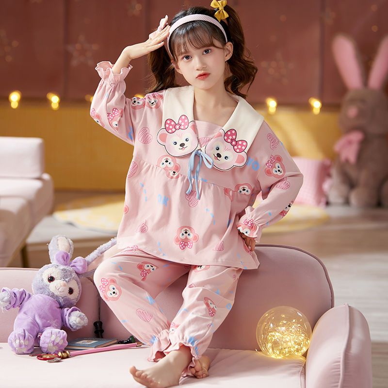 兒童睡衣春秋裝2021新款女童裝長袖純棉洋氣套頭小女孩家居服套裝