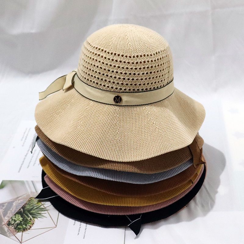 卡其色渔夫帽女夏季小M蝴蝶结透气薄款遮阳帽女防晒户外大檐 盆帽