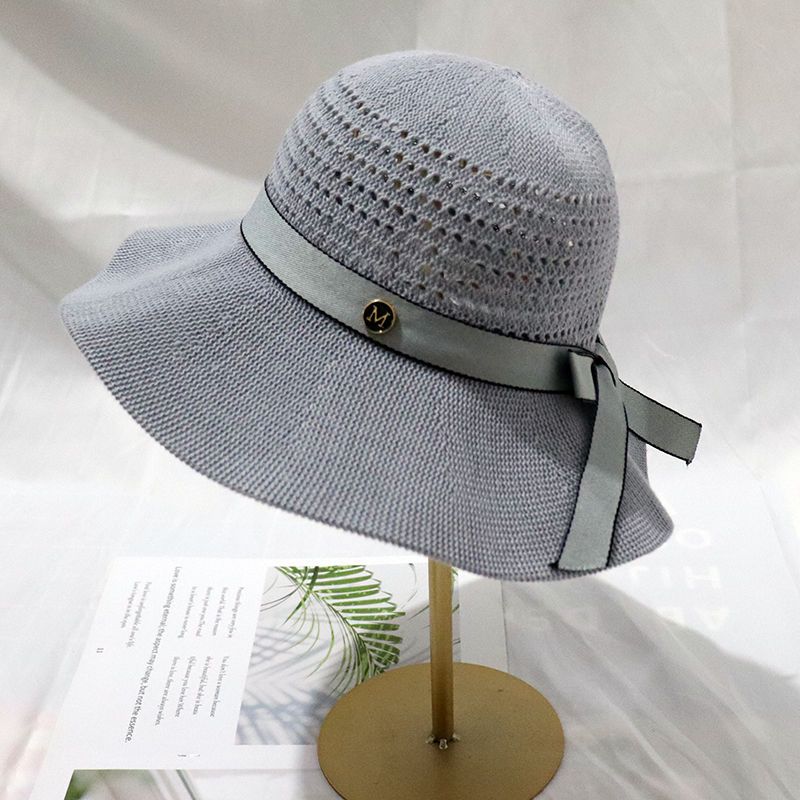 卡其色渔夫帽女夏季小M蝴蝶结透气薄款遮阳帽女防晒户外大檐 盆帽