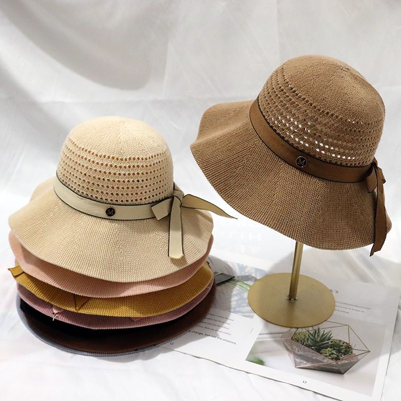 卡其色渔夫帽女夏季小M蝴蝶结透气薄款遮阳帽女防晒户外大檐 盆帽