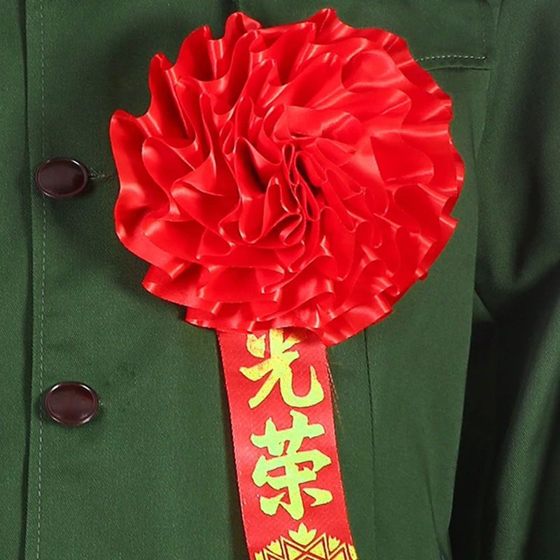 绸缎光荣花胸前佩戴大红花胸花员工表彰大红花参军入伍退伍退休