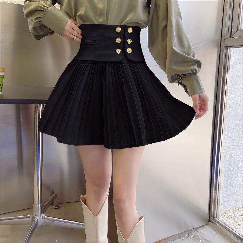  spring pleated a-line skirt design niche high-waisted solid color pleated skirt short skirt temperament skirt for women