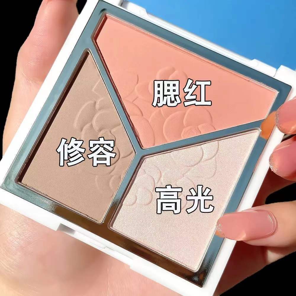 腮紅純欲~修容小V臉三色高光修容盤新手入門提亮瘦臉側影陰影鼻影