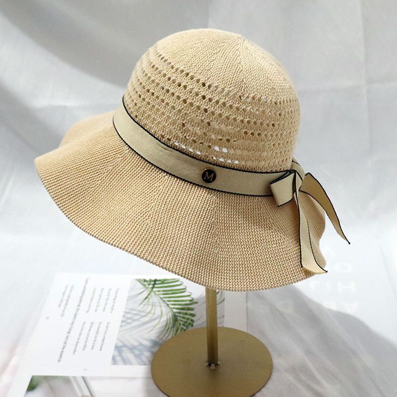 卡其色渔夫帽女夏季小M蝴蝶结透气薄款遮阳帽女防晒户外大檐 盆帽
