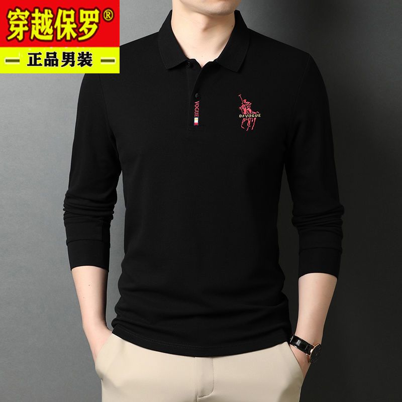 Genuine Paul men's long-sleeved T-shirt spring and autumn embroidery top trend POLO shirt foreign trade lapel bottoming shirt men