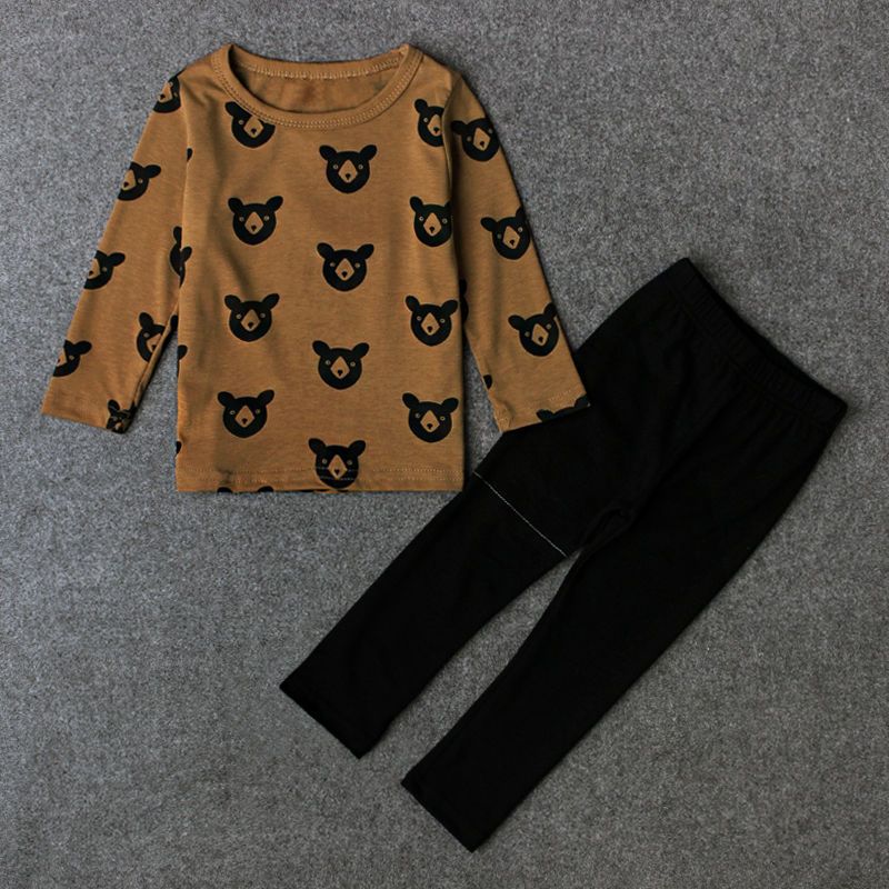Girls and children's foreign trade Europe and America spring and autumn style bear pattern long-sleeved top + pants two-piece children's clothing ins