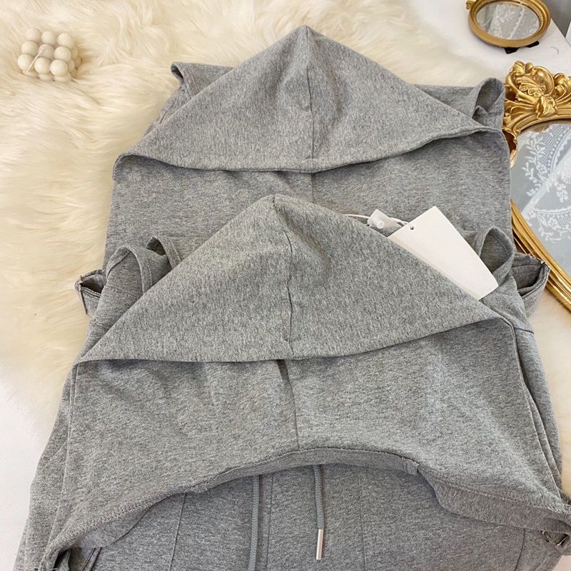 Gray fat MM large size women's hooded overalls  summer new loose Korean version drawstring casual pants women