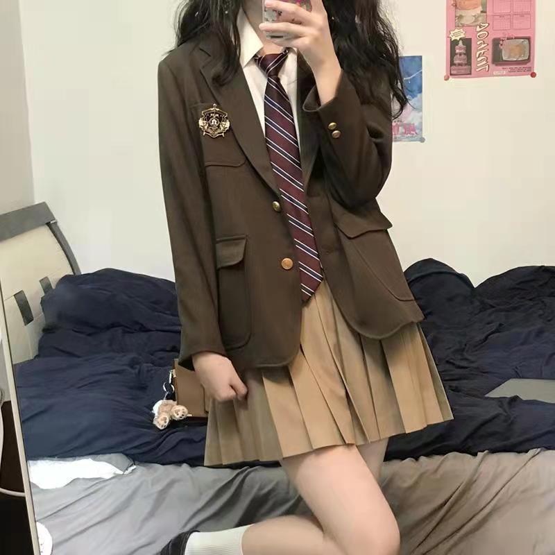 JK制服日系学院风西装套装女网红炸街小个子外套衬衫百褶裙三件套 图片 2