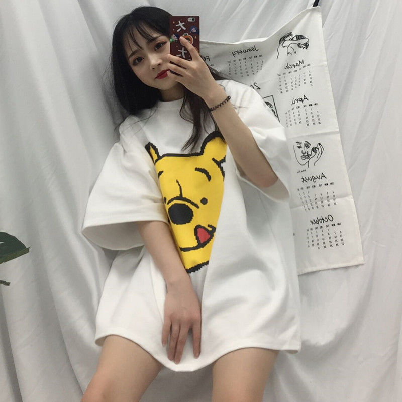 Korean version of loose t-shirt female lazy wind summer large size ins short sleeve super hot cec all-match student cartoon top tide
