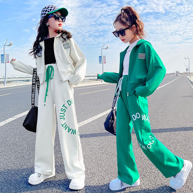 女童春裝套裝2022新款網紅兒童衣服寬鬆休閒中大童運動衛衣兩件套