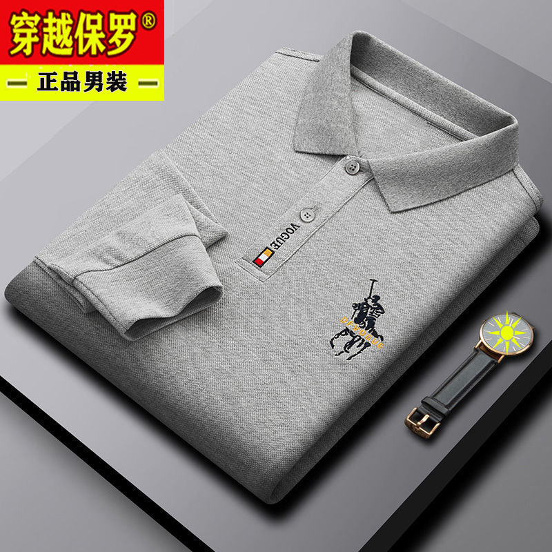 Genuine Paul men's long-sleeved T-shirt spring and autumn embroidery top trend POLO shirt foreign trade lapel bottoming shirt men