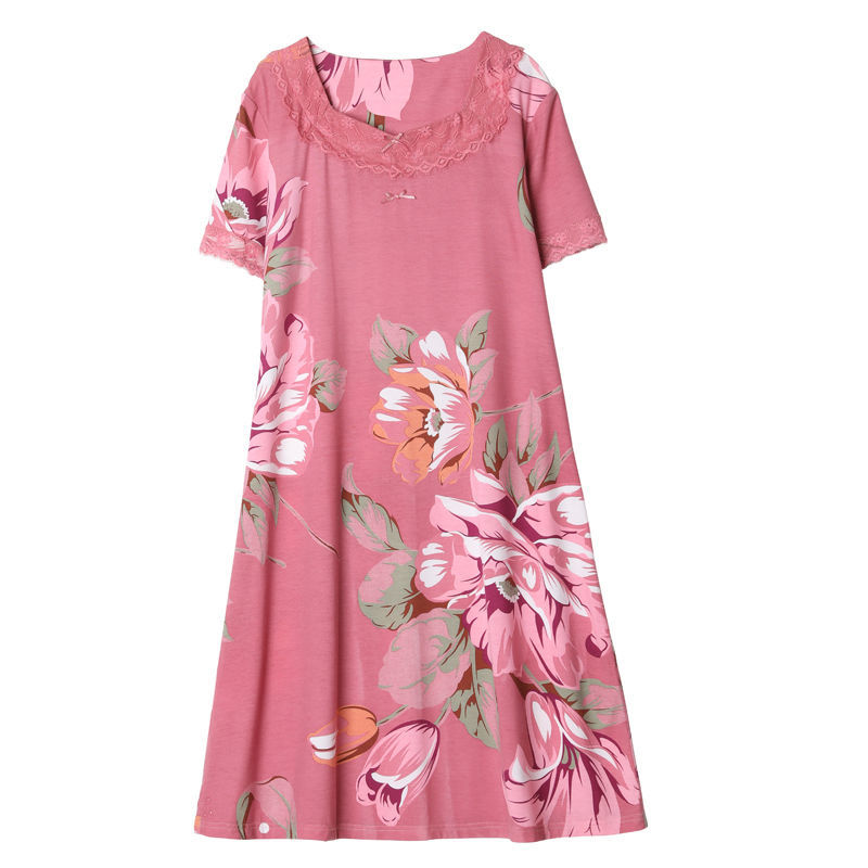 Summer middle-aged and elderly modal one-piece nightdress pajamas women's short-sleeved plus fat plus size loose thin section home service