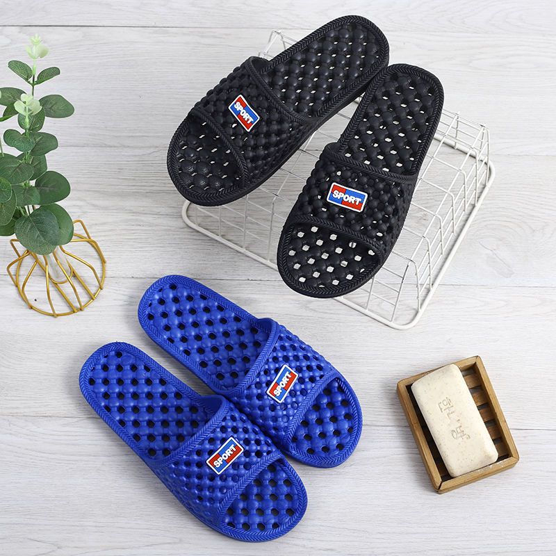 Buy one get one free / 2 pairs bathroom slippers summer indoor leaking non-slip soft bottom household bath couple slippers men