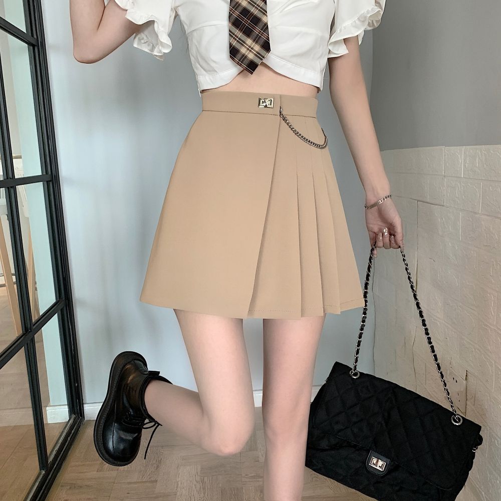 Spring  New College Style Pleated Skirt Design Irregular Skirt Women's High Waist Slim A-Line Skirt