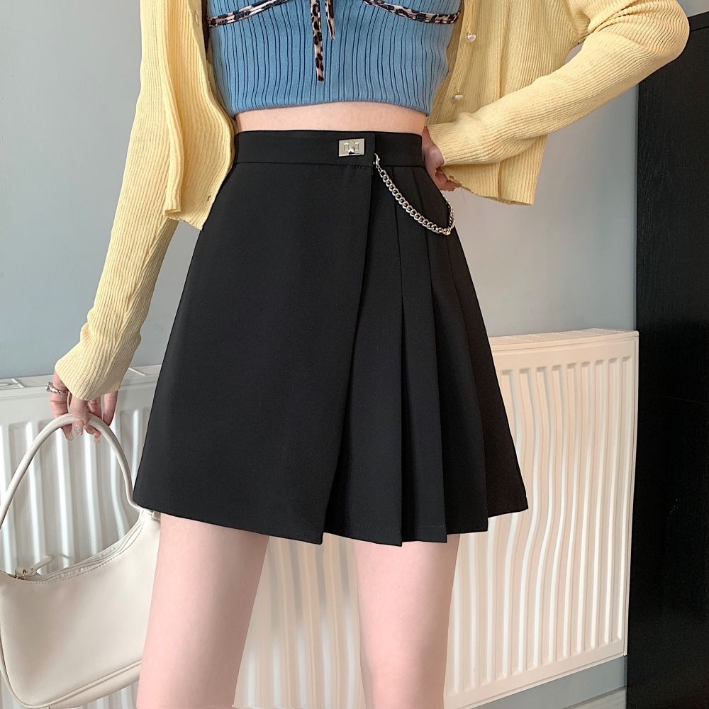 Spring  New College Style Pleated Skirt Design Irregular Skirt Women's High Waist Slim A-Line Skirt