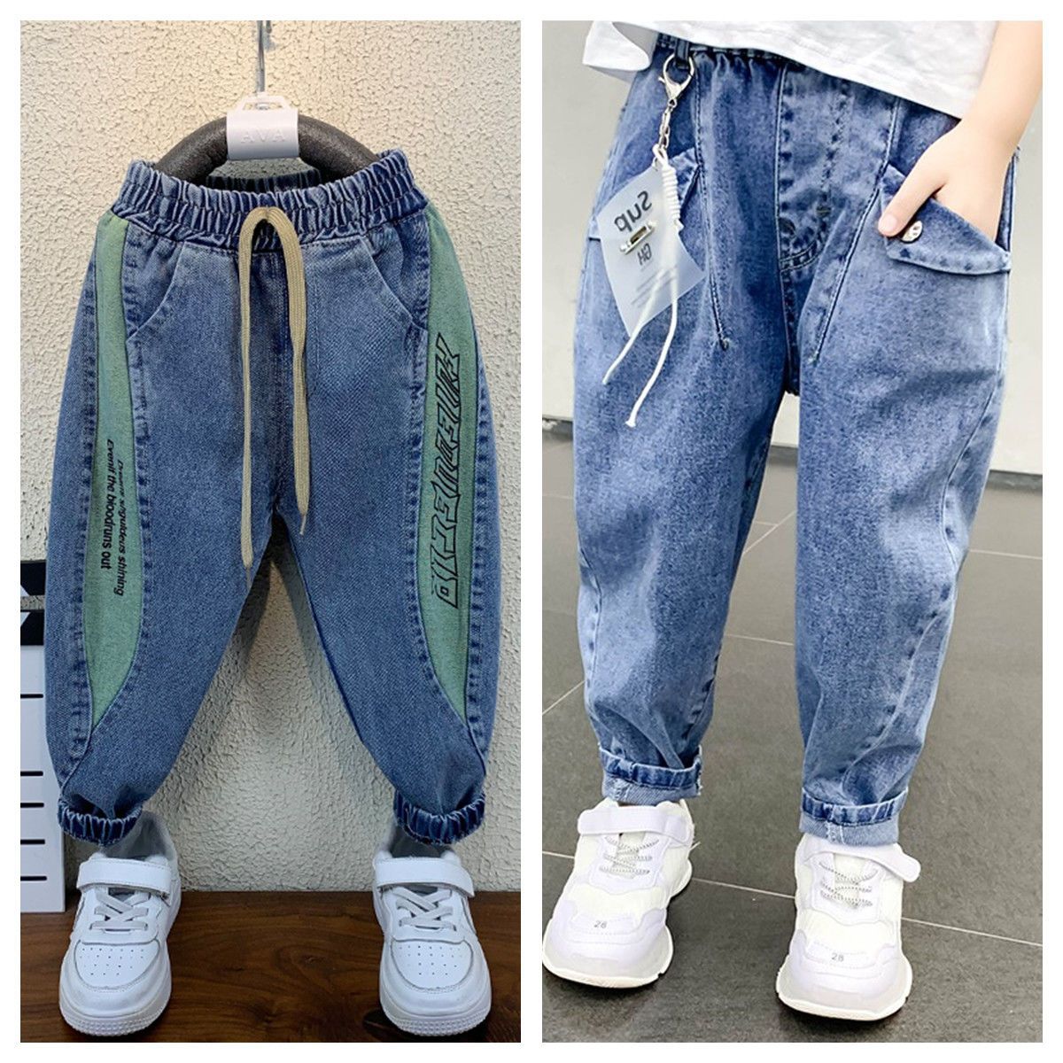 Boys' jeans spring children's loose and handsome pants spring and autumn Western elastic casual pants Korean pants
