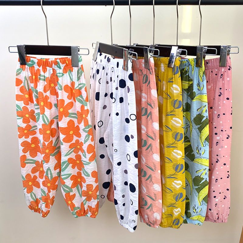Summer children's anti-mosquito pants, ice silk thin trousers for baby girls, air-conditioned pajamas for boys and girls, versatile bloomers