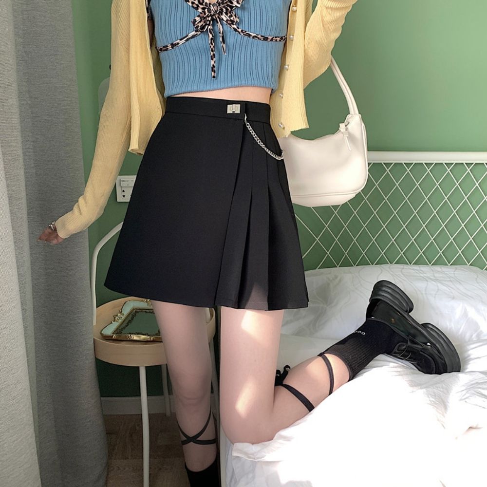 Spring  New College Style Pleated Skirt Design Irregular Skirt Women's High Waist Slim A-Line Skirt