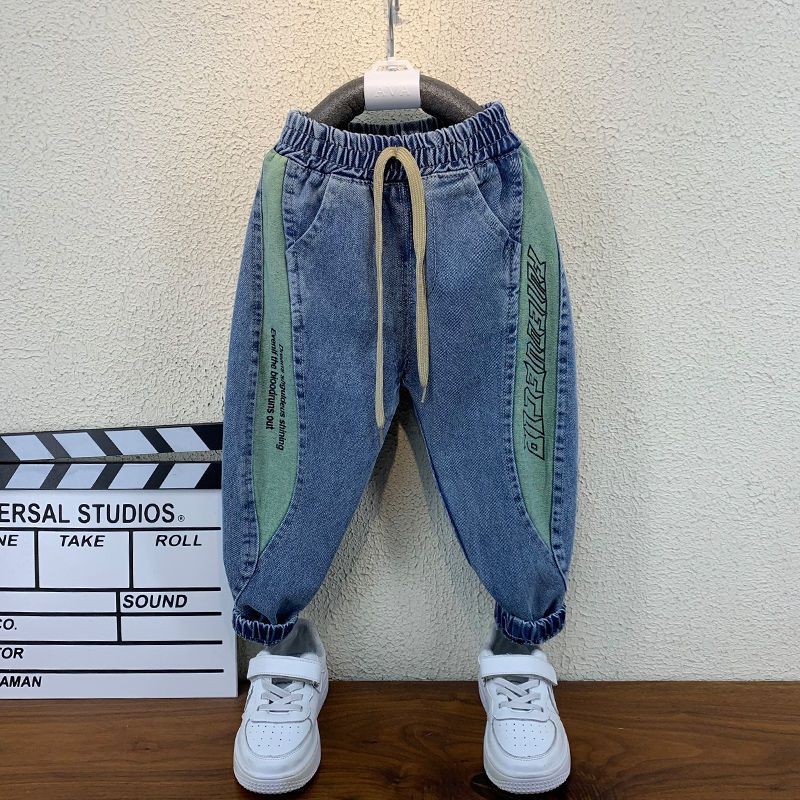 Boys' jeans spring children's loose and handsome pants spring and autumn Western elastic casual pants Korean pants