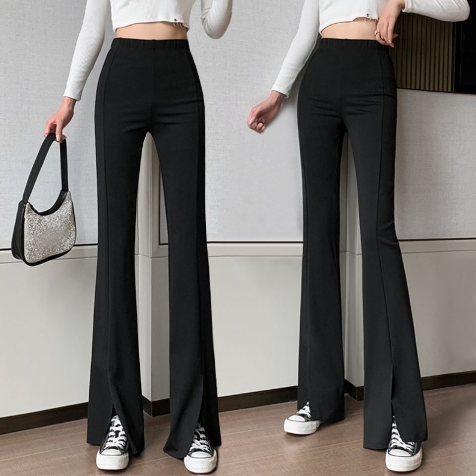 Spring and summer new elastic split pocket bell bottoms women's Korean version high waist slim fit slightly bottomed pants children