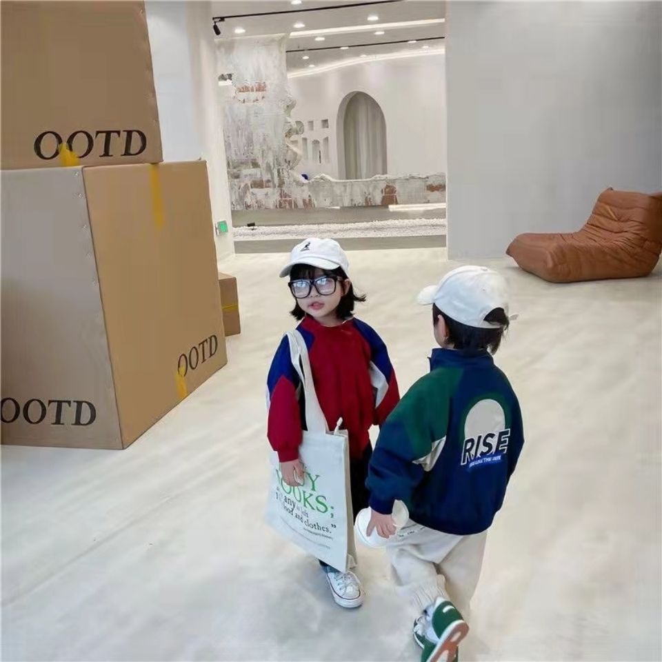 女童外套新款洋气时髦2022春装中小童撞色棒球服韩版休闲男童上衣