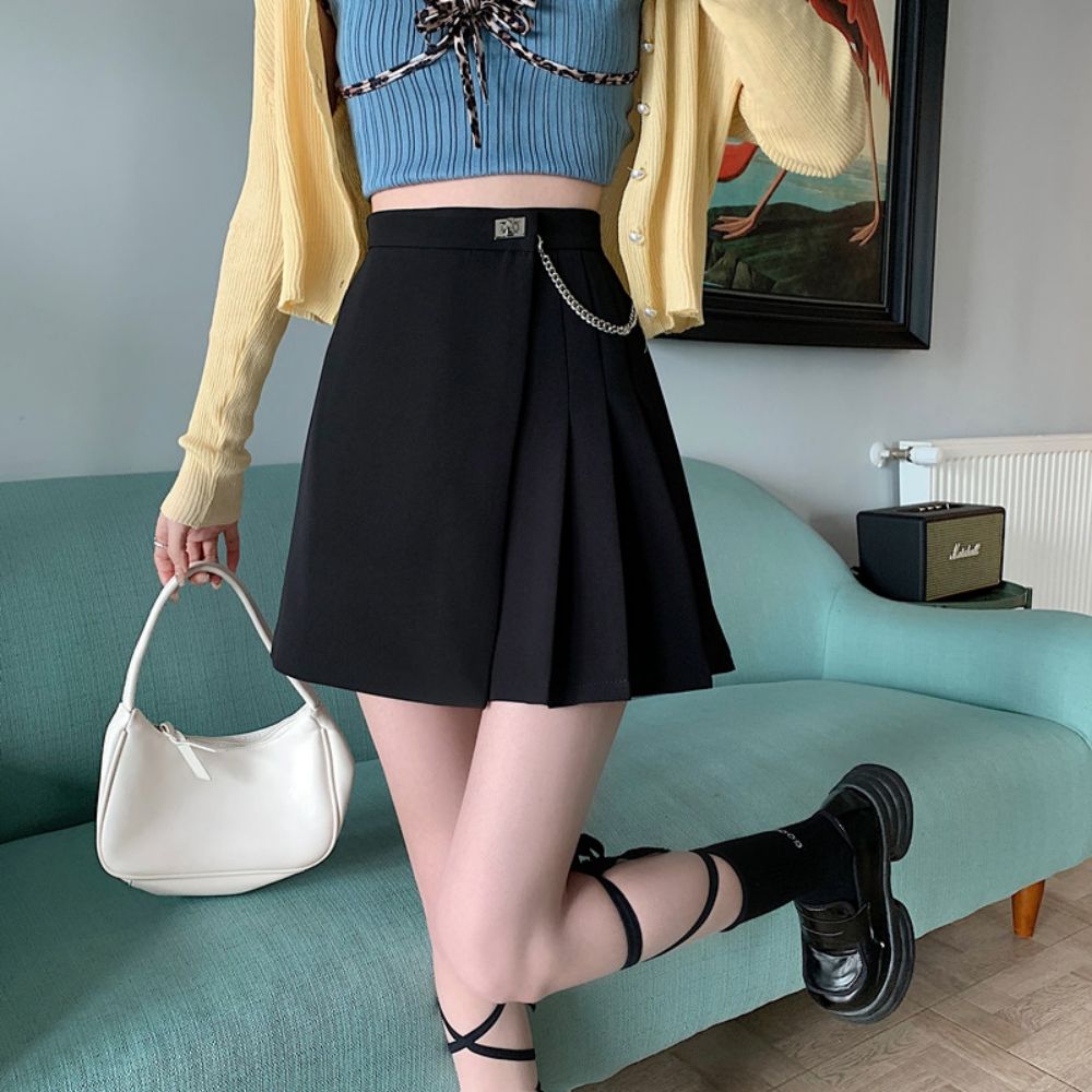 Spring  New College Style Pleated Skirt Design Irregular Skirt Women's High Waist Slim A-Line Skirt