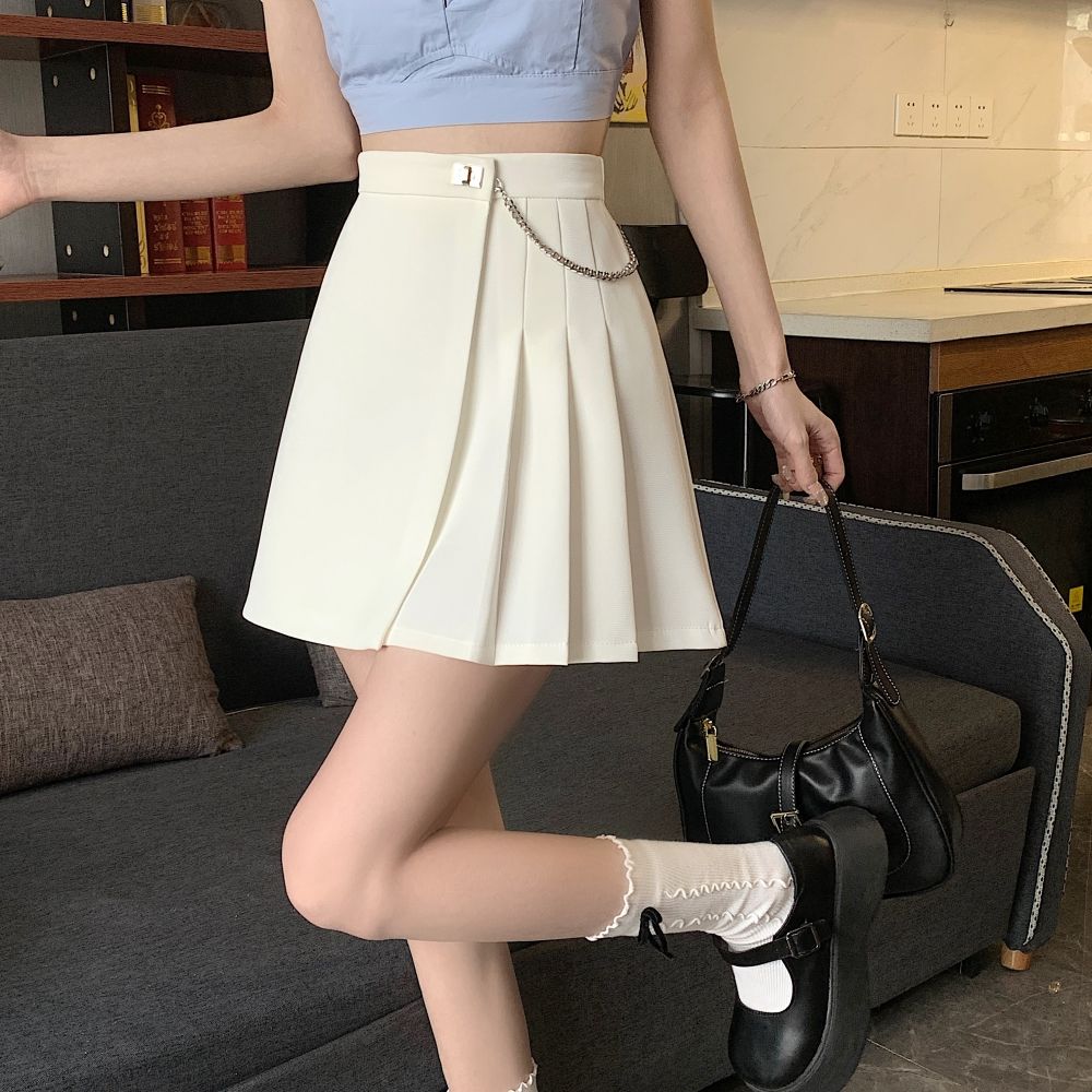 Spring  New College Style Pleated Skirt Design Irregular Skirt Women's High Waist Slim A-Line Skirt