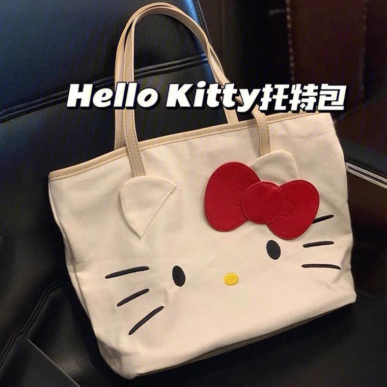 帆布包包女2021新款潮大容量hello kitty貓手提袋卡通單肩托特包