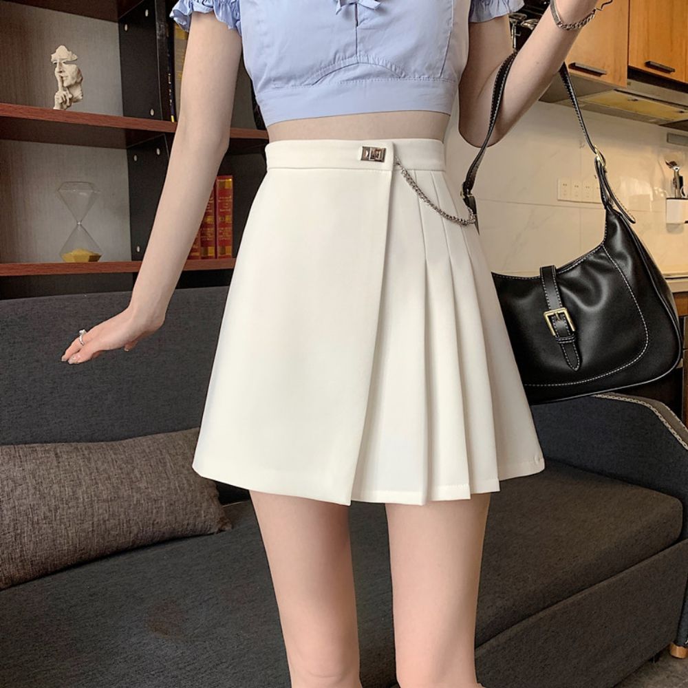 Spring  New College Style Pleated Skirt Design Irregular Skirt Women's High Waist Slim A-Line Skirt