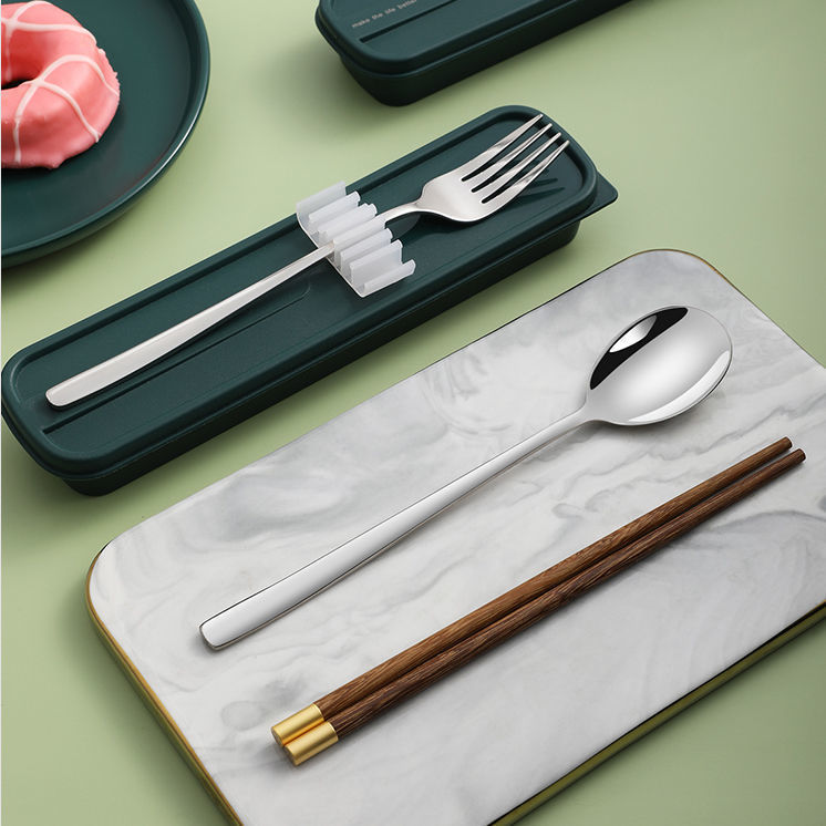 304不锈钢筷子勺子套装叉子便携餐具ins风一人用旅行三件套学生