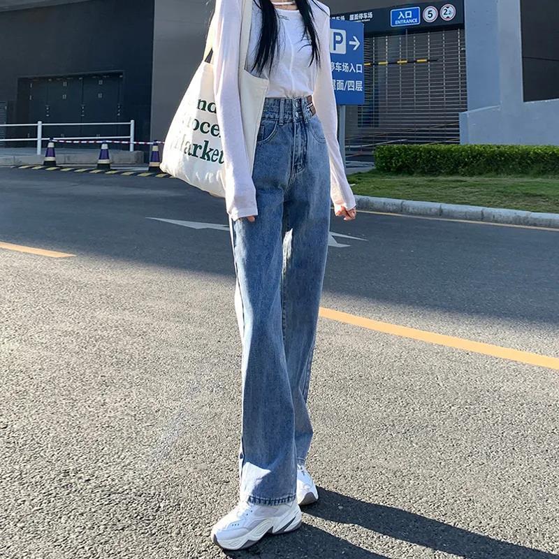 直筒牛仔褲女2023年春秋新款寬鬆顯瘦小個子高腰闊腿墜感拖地長褲