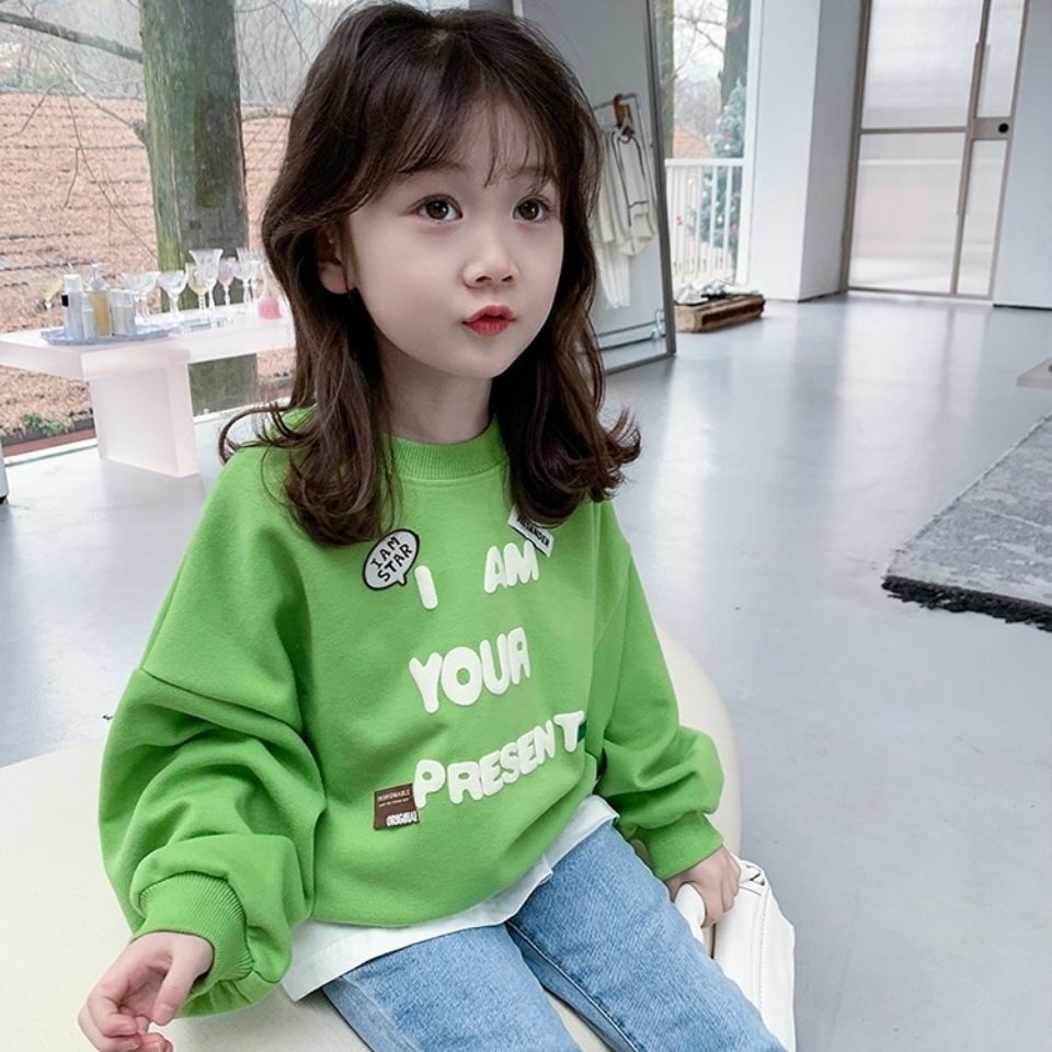 Girls' sweater  spring and autumn new net red Korean version loose baby girl coat foreign style long-sleeved pullover top trendy