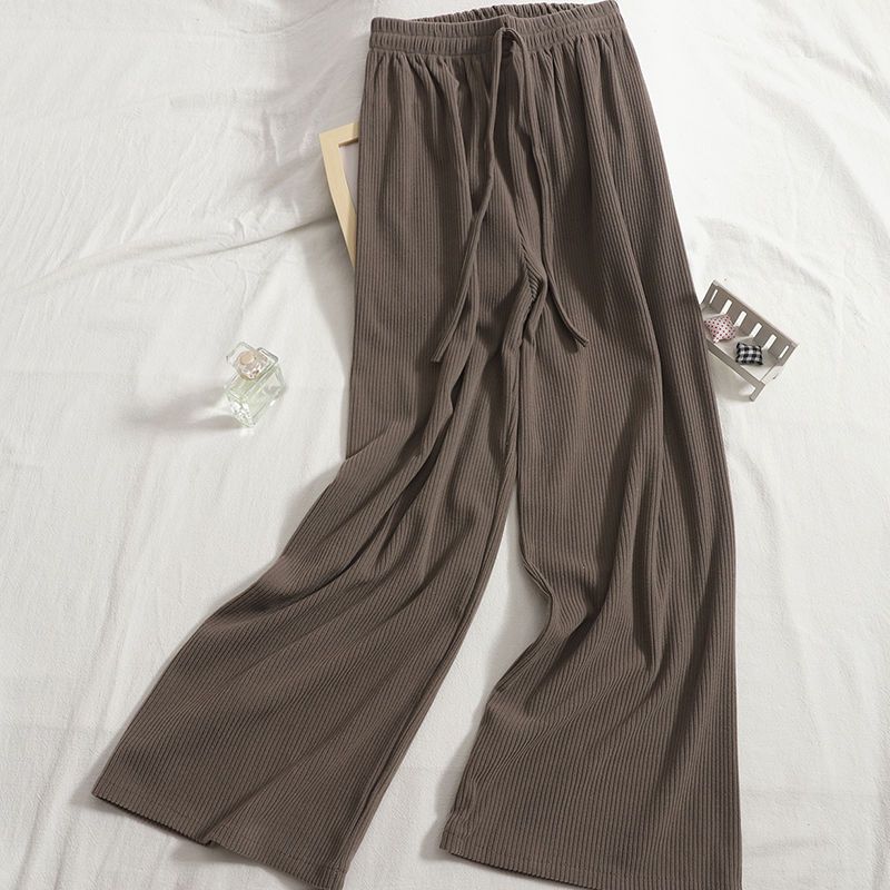 Large ice silk spring and summer wide leg pants women's high waist versatile simple vertical casual pants look thin Korean straight pants solid color