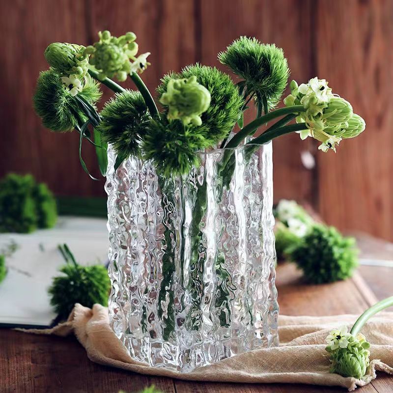 ins网红轻奢极冻极冻冰川花瓶玻璃透明插花玫瑰鲜花客厅餐桌摆件