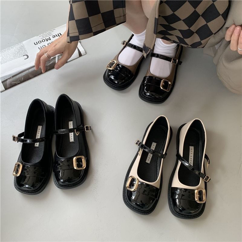  new spring and summer French evening style round toe flat buckle small leather shoes women's all-match Mary Jane women's shoes