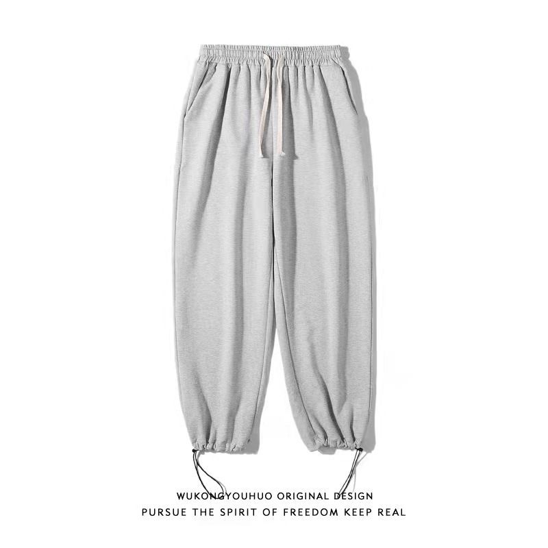 Pants men's summer American-style sweatpants drawstring feet simple loose fat gray couple all-match casual sports pants