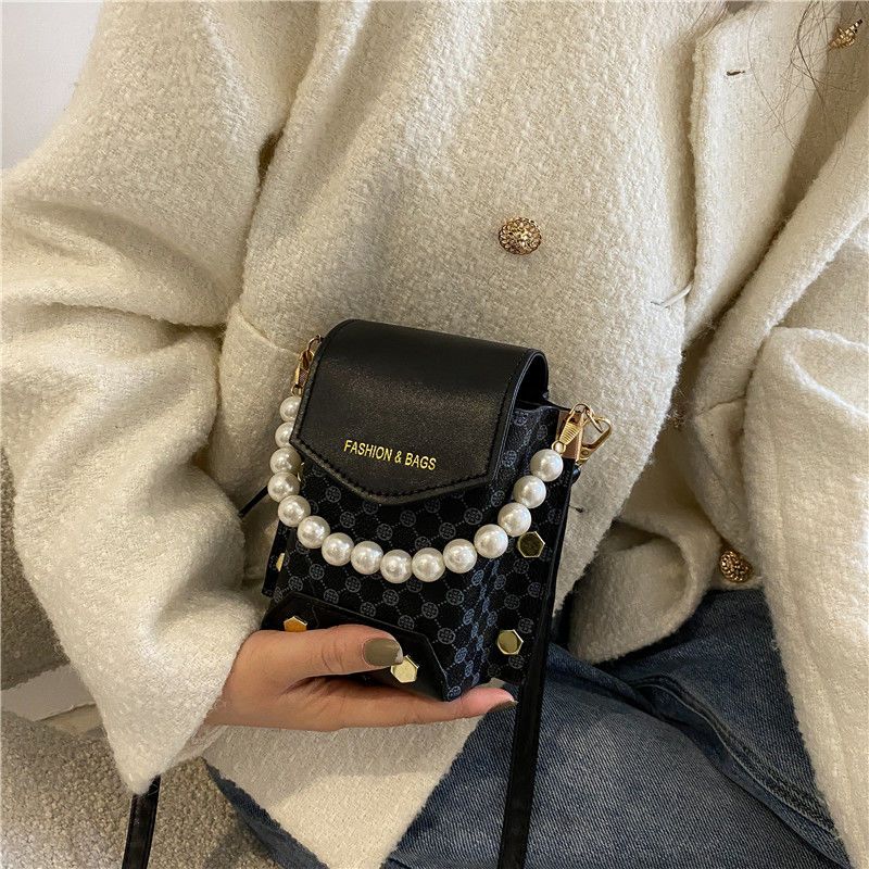 Bag spring and summer women's ins niche new trendy fashion small square bag women's bag pearl all-match crossbody mobile phone bag