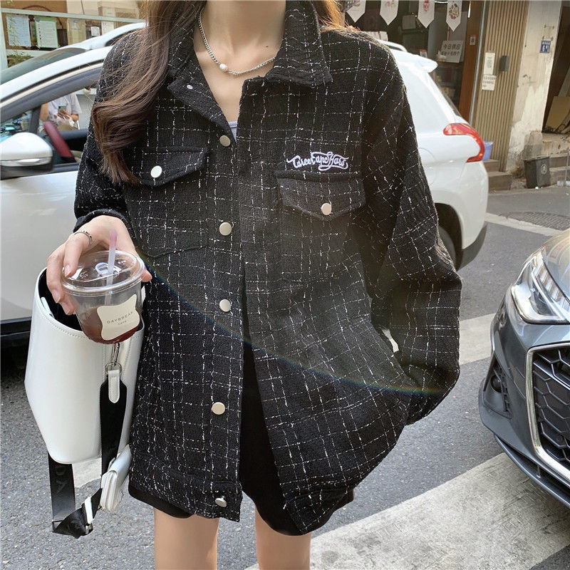 Korean fashion ins plaid small fragrance tooling jacket female spring and autumn new student retro American jacket top