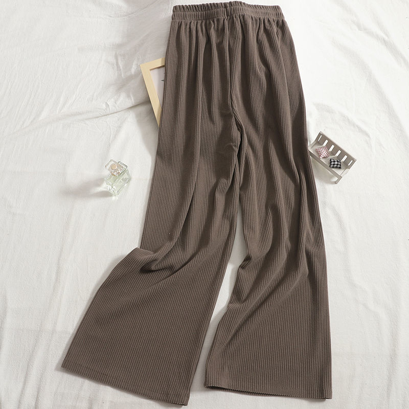 Large ice silk spring and summer wide leg pants women's high waist versatile simple vertical casual pants look thin Korean straight pants solid color