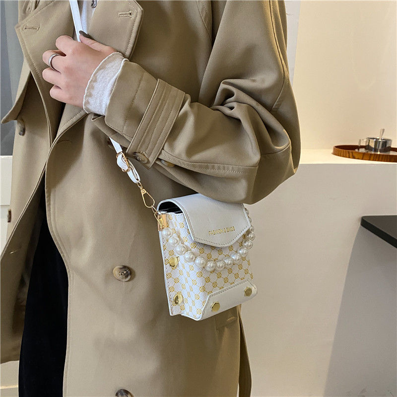 Bag spring and summer women's ins niche new trendy fashion small square bag women's bag pearl all-match crossbody mobile phone bag