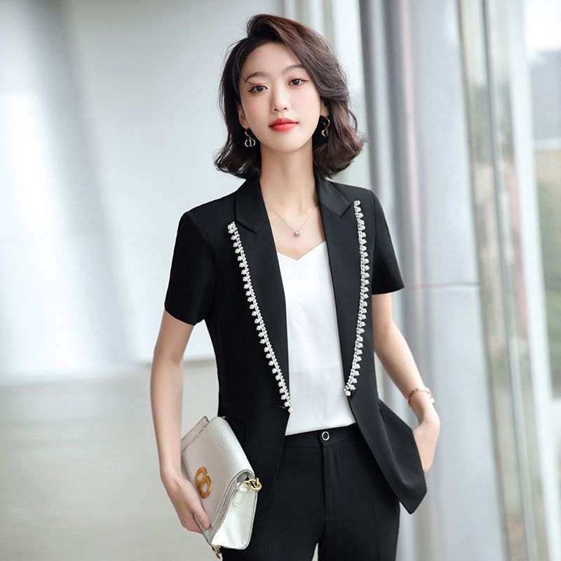 高端短袖西装外套女薄款2022夏新款高级感小西服气质时尚职业套装