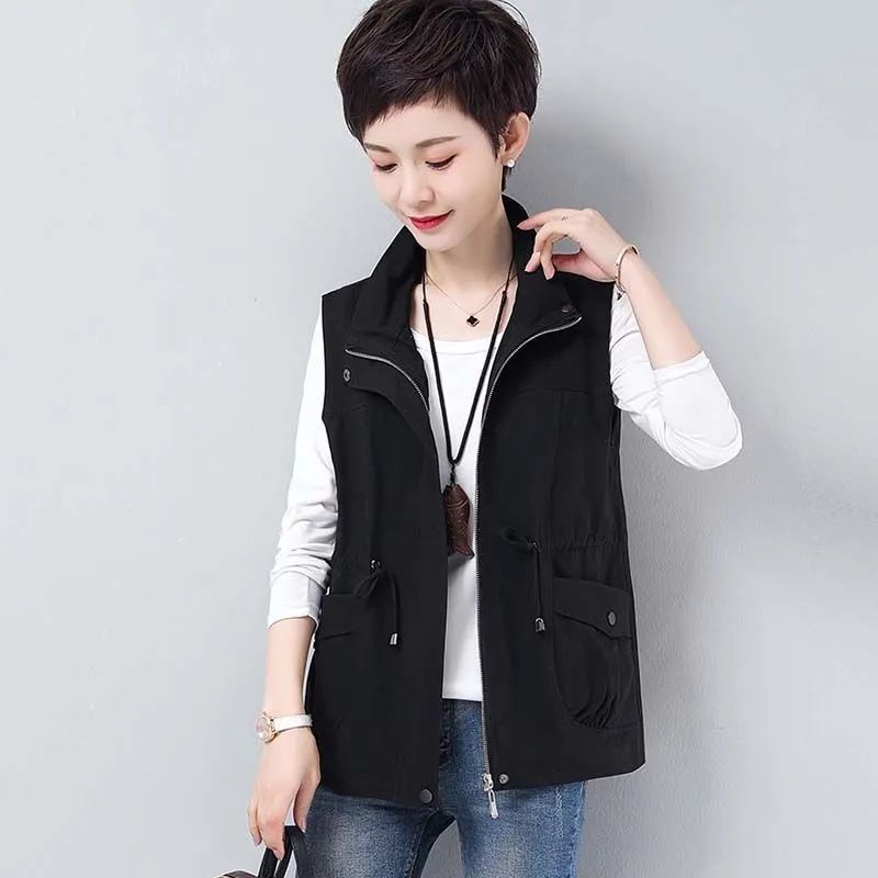Waist slim vest women's short style  spring and autumn new Korean version loose mother's clothing casual all-match vest vest vest