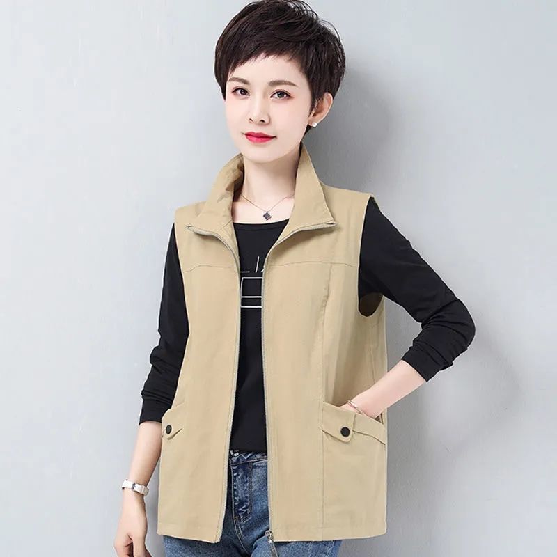 [With lining] Vest women's spring and autumn clothes  new middle-aged and elderly mother's coat casual loose all-match vest